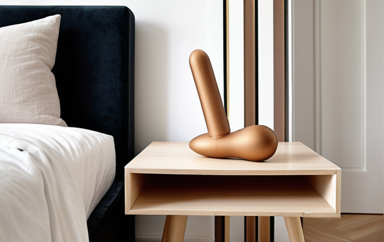 **Prompt:** A beautifully designed vibrator that looks like a modern sculpture displayed on a bedside table in a stylish Swedish apartment. Focus on clean lines, elegant finish, and the blurring of lines between art and function.  Scandinavian design elements, neutral color palette.