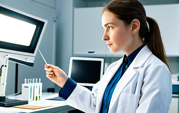 A female materials scientist in a pristine white lab coat over a professional, modest blouse and trousers, inside a brightly lit, state-of-the-art research laboratory. She holds a smooth, high-quality, non-porous abstract material sample with a thoughtful, focused expression. perfect anatomy, correct proportions, natural pose, well-formed hands, proper finger count, natural body proportions, professional photography, high quality, ultra detailed, cinematic lighting, safe for work, appropriate content, fully clothed, professional dress, modest clothing, professional, family-friendly.